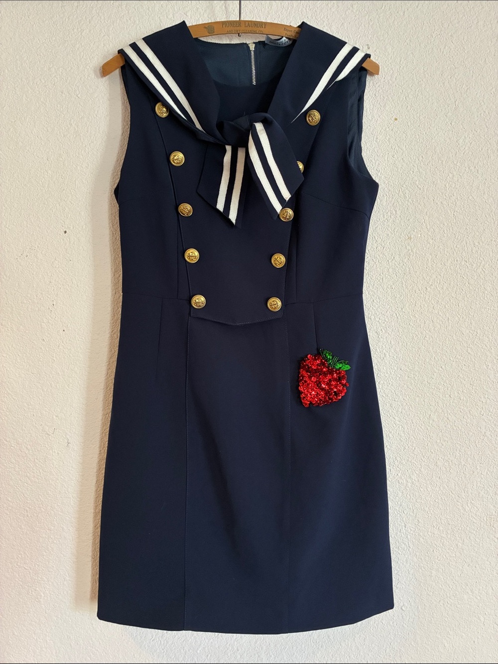 Navy Sailor-Style Sequin Apple Mini Dress